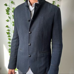 Mens John Varvatos jacket. Navy blue with metal buttons with detail. Size 38